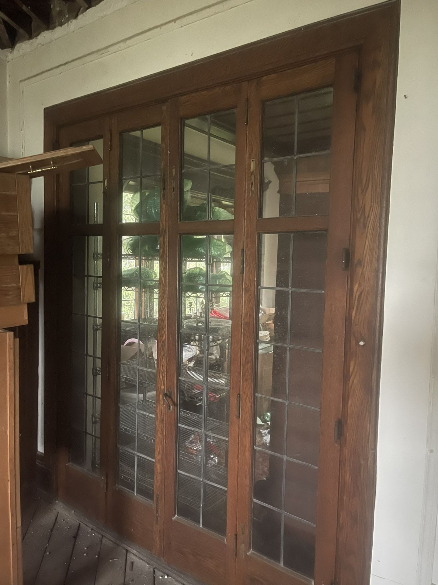 Antique Wooden / Glass Bi-fold Doors. 33” Wide By 87” Tall