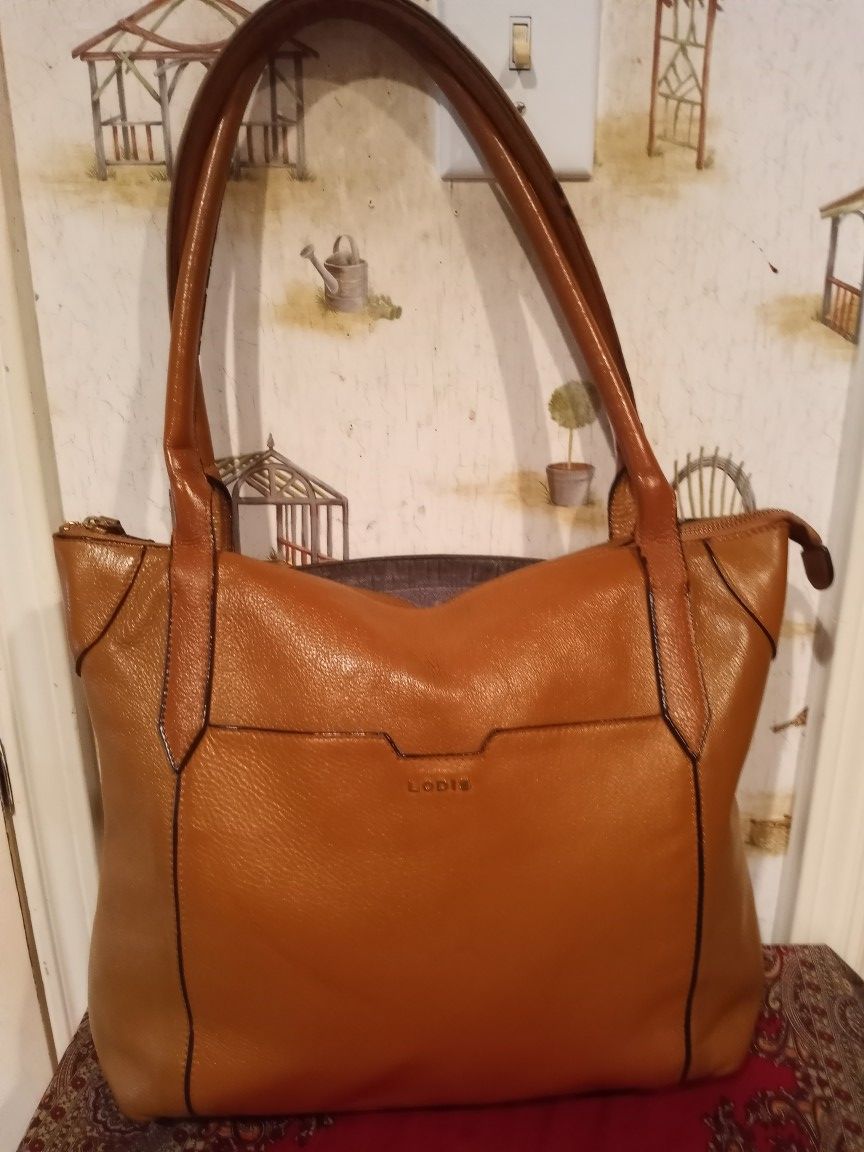 LODIS KIERA LEATHER TOTE SADDLE MUSTARD COLOR