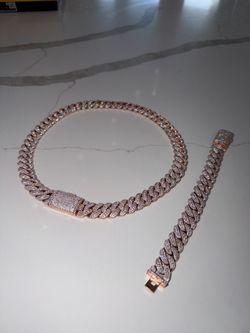 Rose Gold Cuban VS Moissanite Diamond Chain + Bracelet