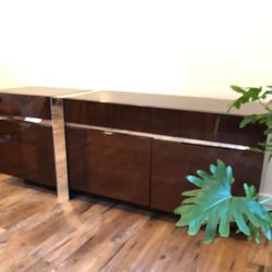 Alf Italia 6 Drawer Low Gentlemen’s Dresser in Walnut Canaletto Matte Finish With Mirror Inlay
