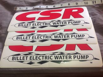 Lot of 3 Billet Electric water pump Toolbox Decal Sticker, measures 3 3/4" x 9 1/2"