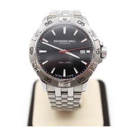 Raymond Weil Tango 81601 41mm Black Dial Quartz 300M SS Watch w/Box