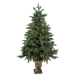 4.5' Pre-Lit Potted Sierra Norway Spruce Slim Artificial Christmas Tree, Clear Lights 4.5ft