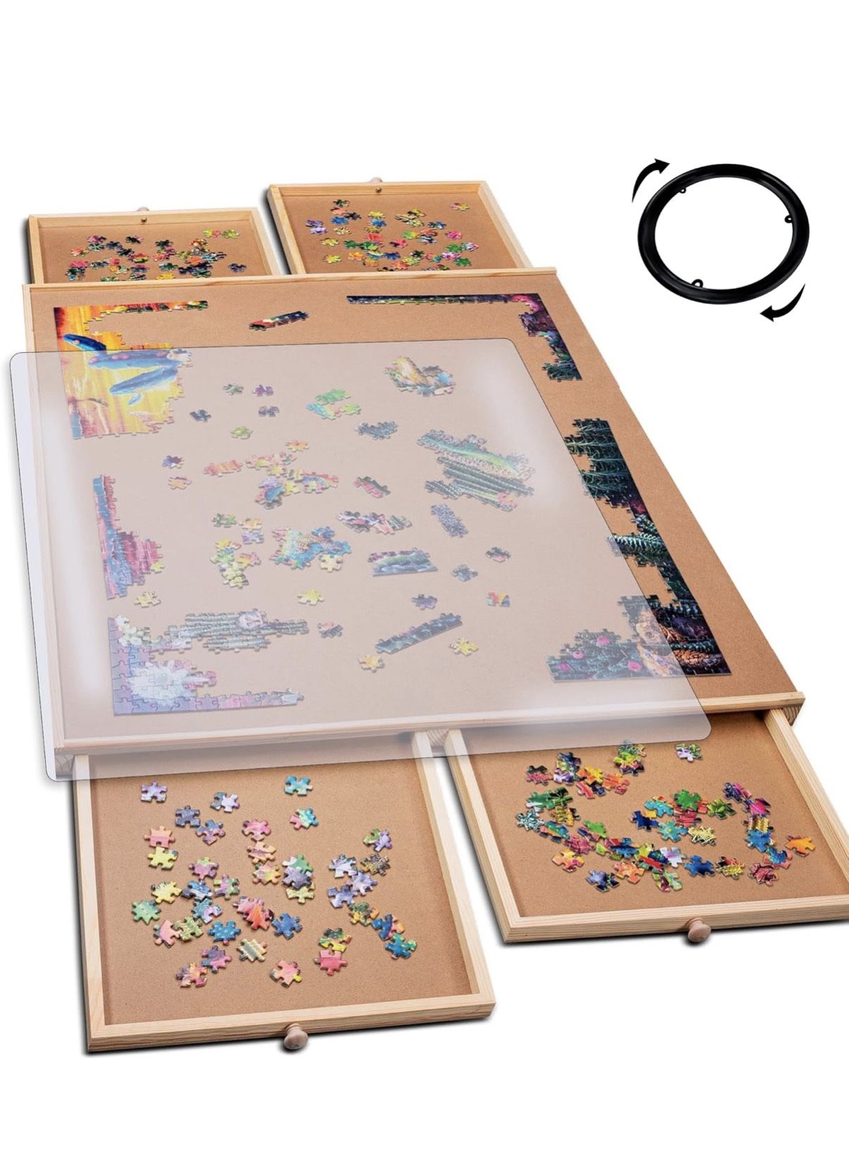 1000 Piece Rotating Puzzle Board with Drawers and Cover