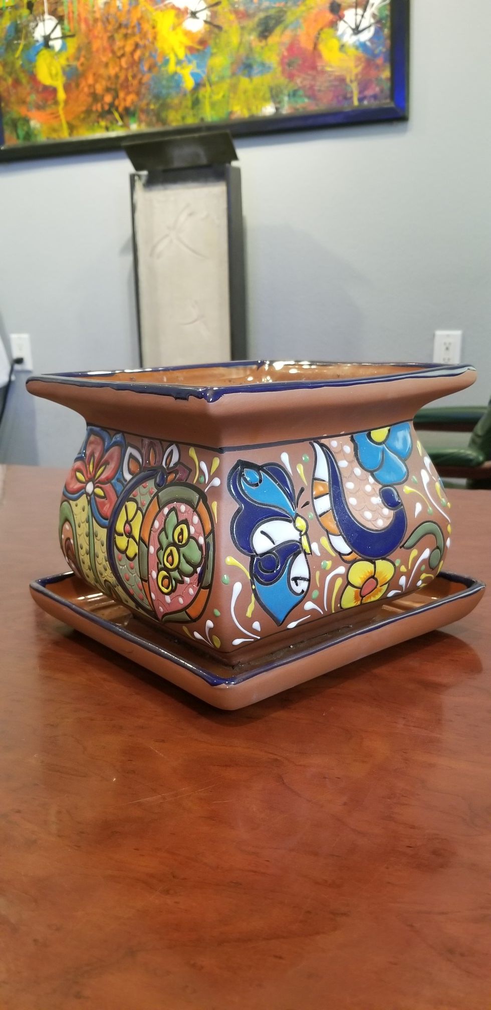 Ceramic Flower Pot/ planter Mexican design, hecho en mexico