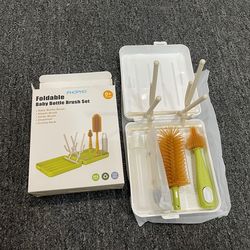 Bottle Cleaner Brush Set, 7 in 1 Bottle Brush Cleaner Baby, Home and Travel Bottle Brush Set Contain Bottle Brush, Nipple Brush, Straw Brush, Storage