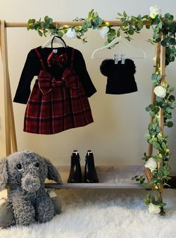 2022 Autumn New Plaid Bow Skirt + White Long Sleeve Shirt + Bow Headband