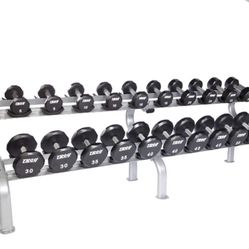 5 to 50 Lb PRO Dumbbell Set w/Storage Rack - 600lbs. Total