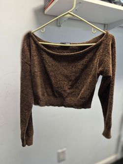 SHEIN Brown Knit Off-Shoulder Crop Sweater