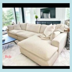 New Brand Ashley | Natural Linen White 3 Piece Sectional Sofa Chaise |🎀For This Mounth %10 Discount