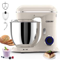CEBORY 3-IN-1 Electric Stand Mixer, 6.5QT Bowl 660W 10-Speed Kitchen Mixer, almond cream