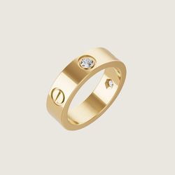 18K Gold Plated Stainless Steel Wide Half CZ Ring - Women's Holiday Gift