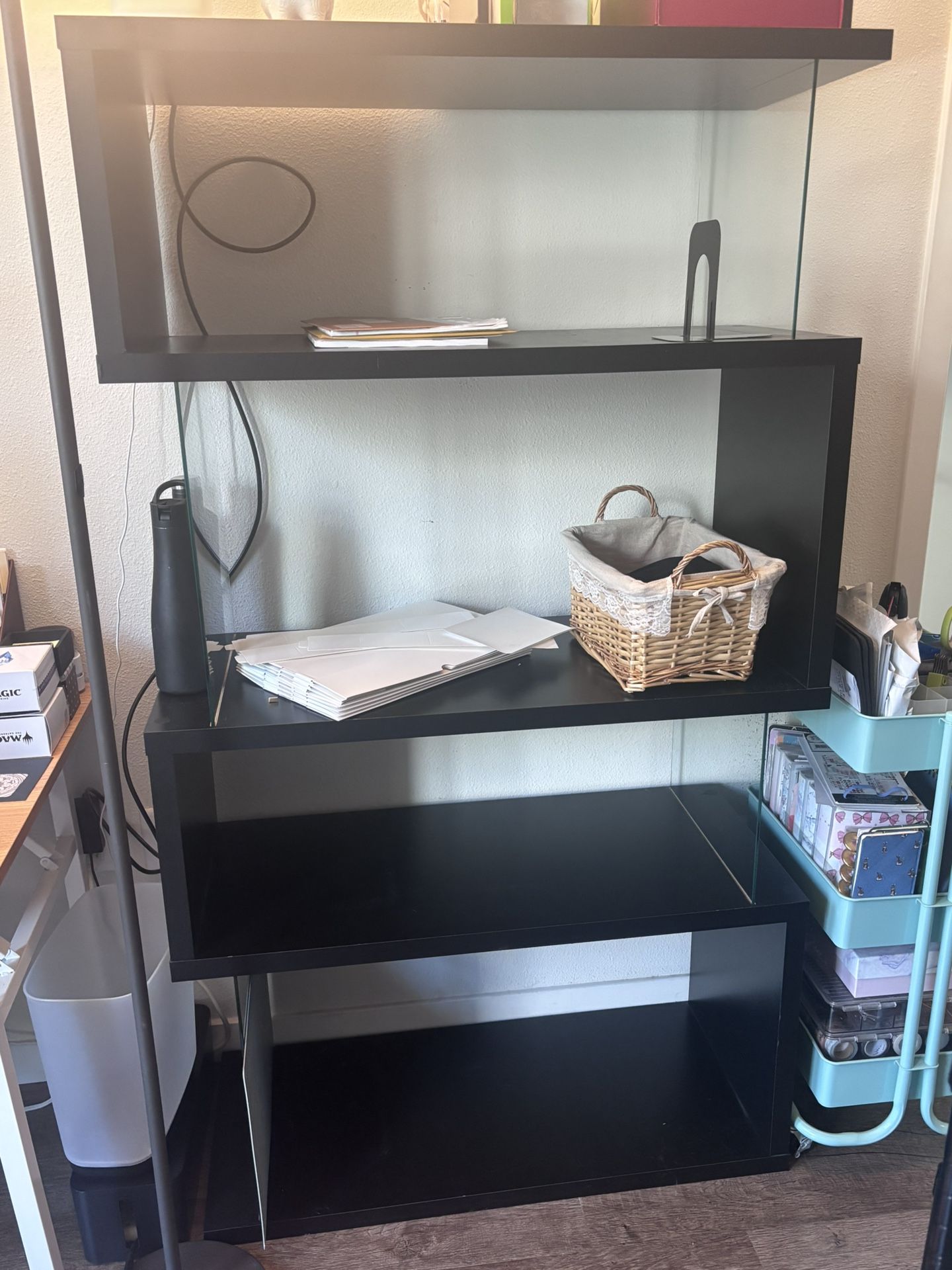 Modern Bookshelf - Glass + Black Wood