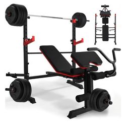 900LBS 6-in-1 Adjustable Weight Bench Set W/Leg Extension and Preacher Curl, Multi-Function, Olympic Foldable Bench Press Set W/2" Pegs and 40‘’ Squat
