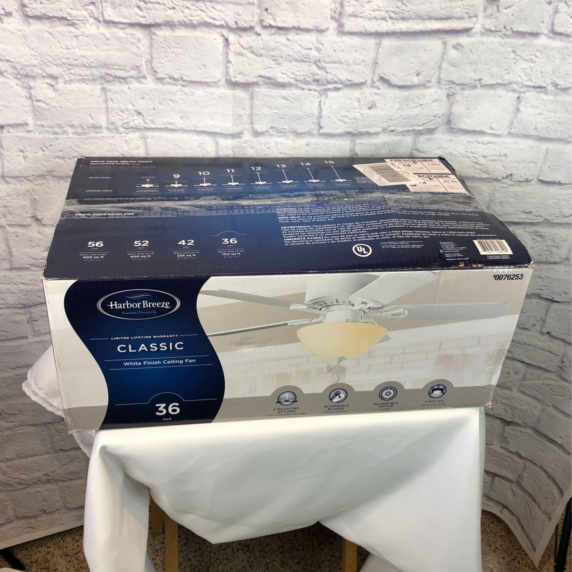 Harbor Breeze White Ceiling Fan 36” New Open Box