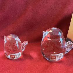 Two Hadeland Full Lead Crystal Figurines Ice Birds Isfugl 38148 Signed Vintage