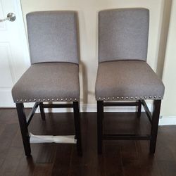 2 Dining Kitchen Bar Stool 25" Counter Heigth Wood Leg Upholstered Chairs / Sillas Para Barra