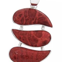 Coral pendant 1 3/4 long Red coral 925 sterling silver