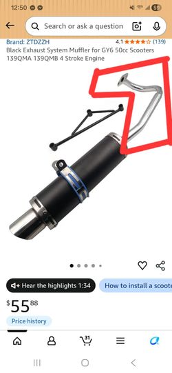 Black Exhaust System Muffler for GY6 50cc Scooters 139QMA 139QMB 4 Stroke Engine

MISSING ONE PIECE (THE PART THAT IS RED IN THE PICTURES)
SELLING IT 
