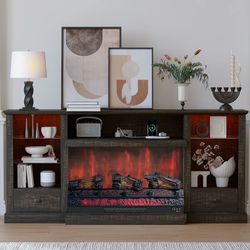 70” Rustic Oak TV Stand w/ Fireplace and LED