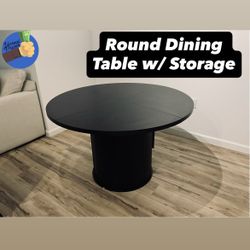 Round Dining Table for 4, Kitchen Table Dinner Table with 2-Layer Storage Shelf