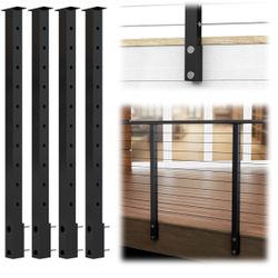 Muzata 4Pack Black Side Mount Cable Railing Post 36 Inch 36"x2"x2" Level Drilled Space-Saving Stainless Steel Cable Railing System Kit Indoor Outdoor 