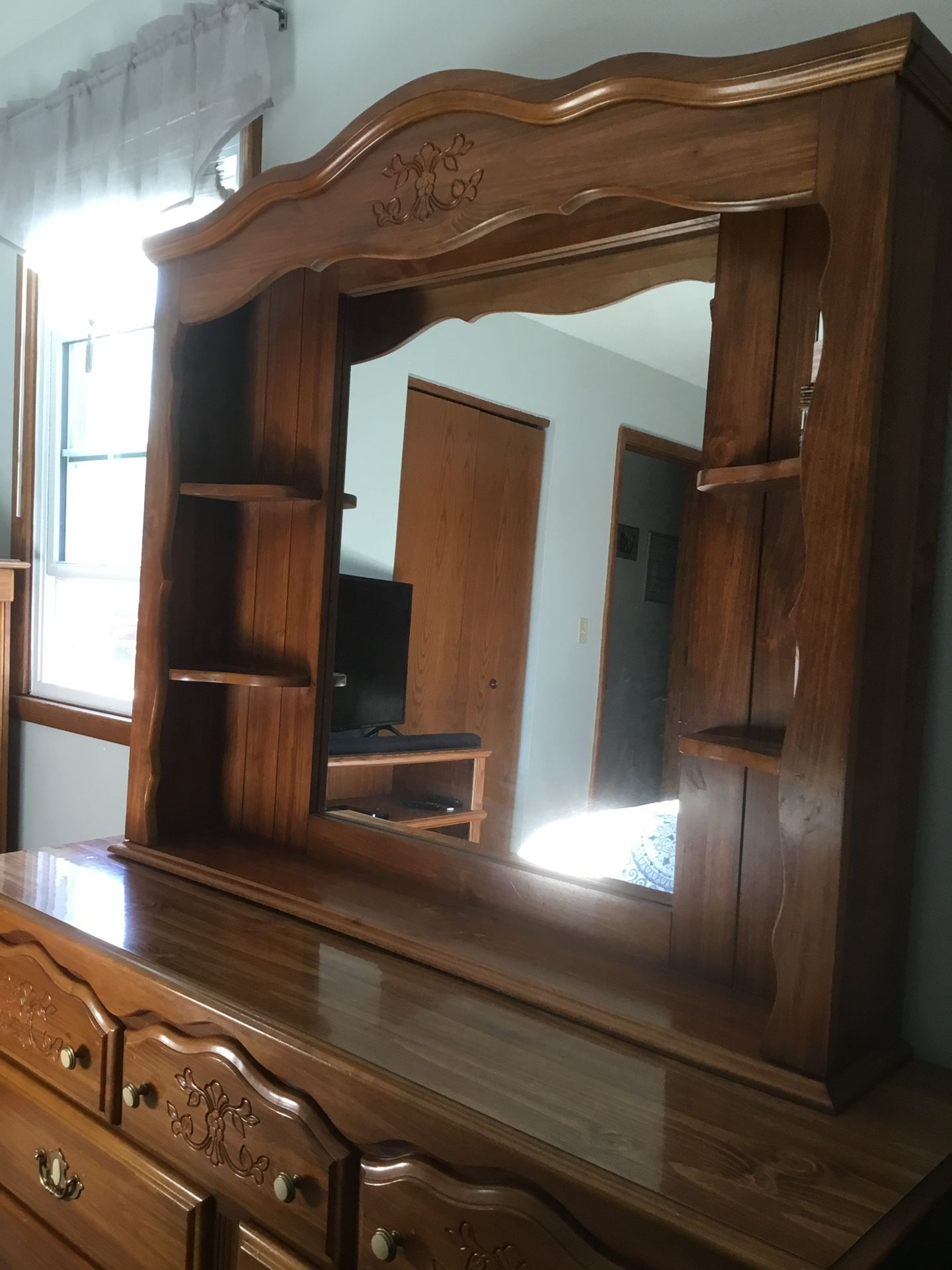 Solid Wood Hutch  With Mirror For Dresser