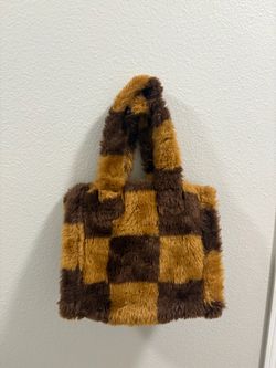 Checkered Faux Fur Tote Bag