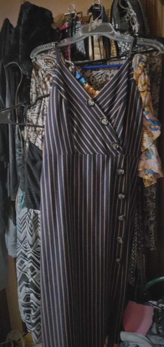 Womens Pinstripe Navy Blue Strap Dress