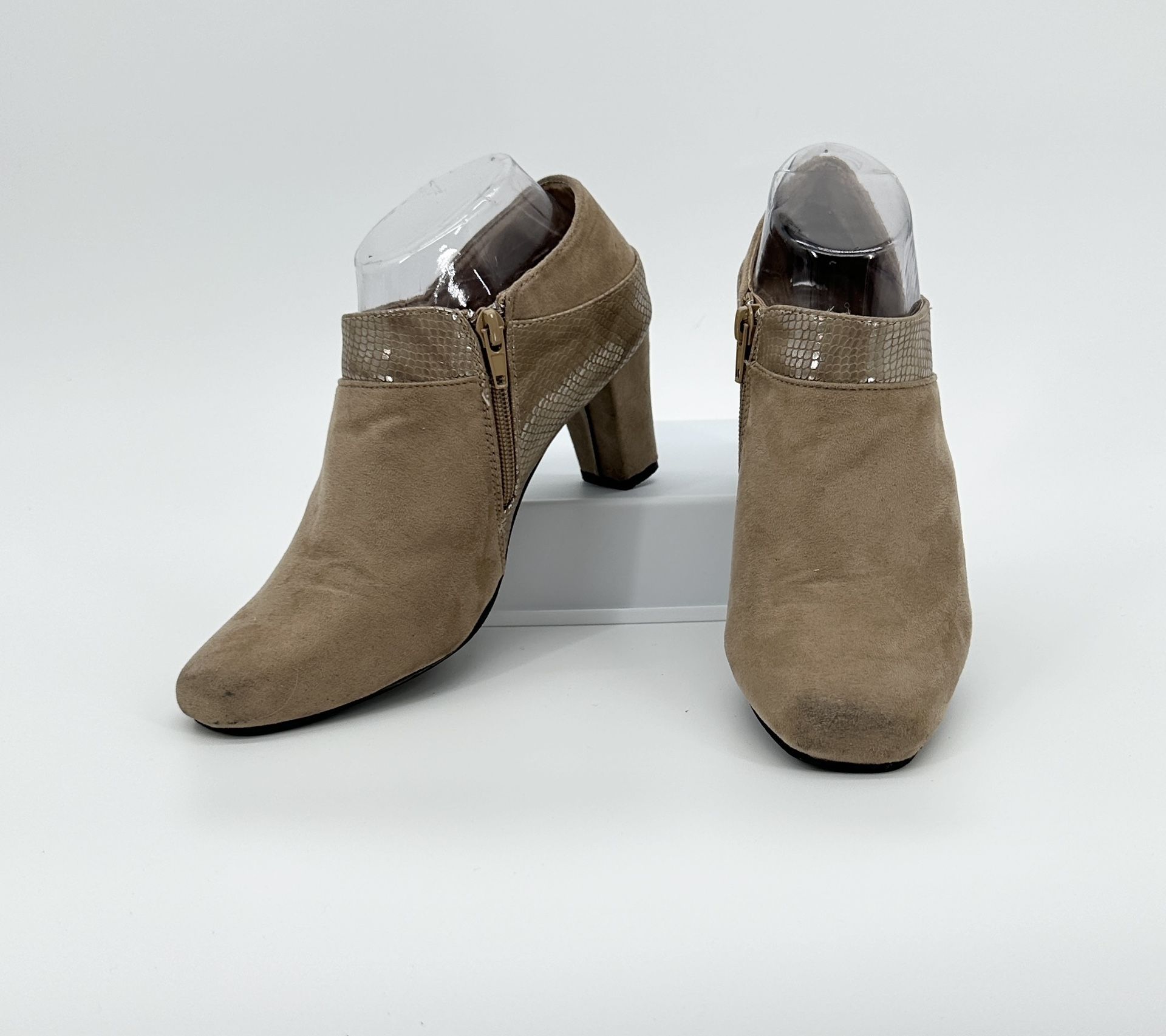 PATRIZIA by Spring Step Danica Taupe Booties 2.75” Heel. Size 7.5/38