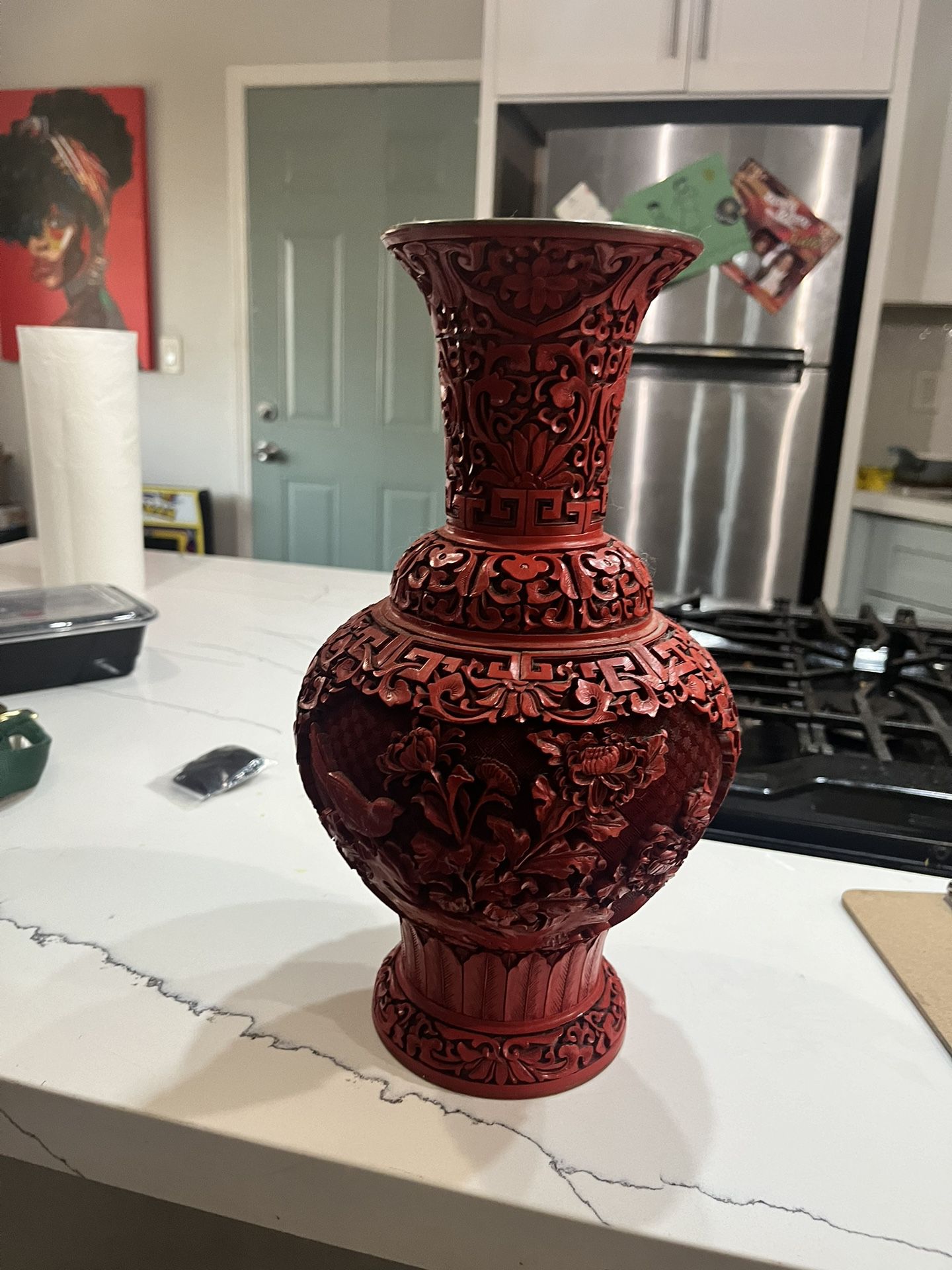 12 Inch Tall Chinese Cinnabar Vase