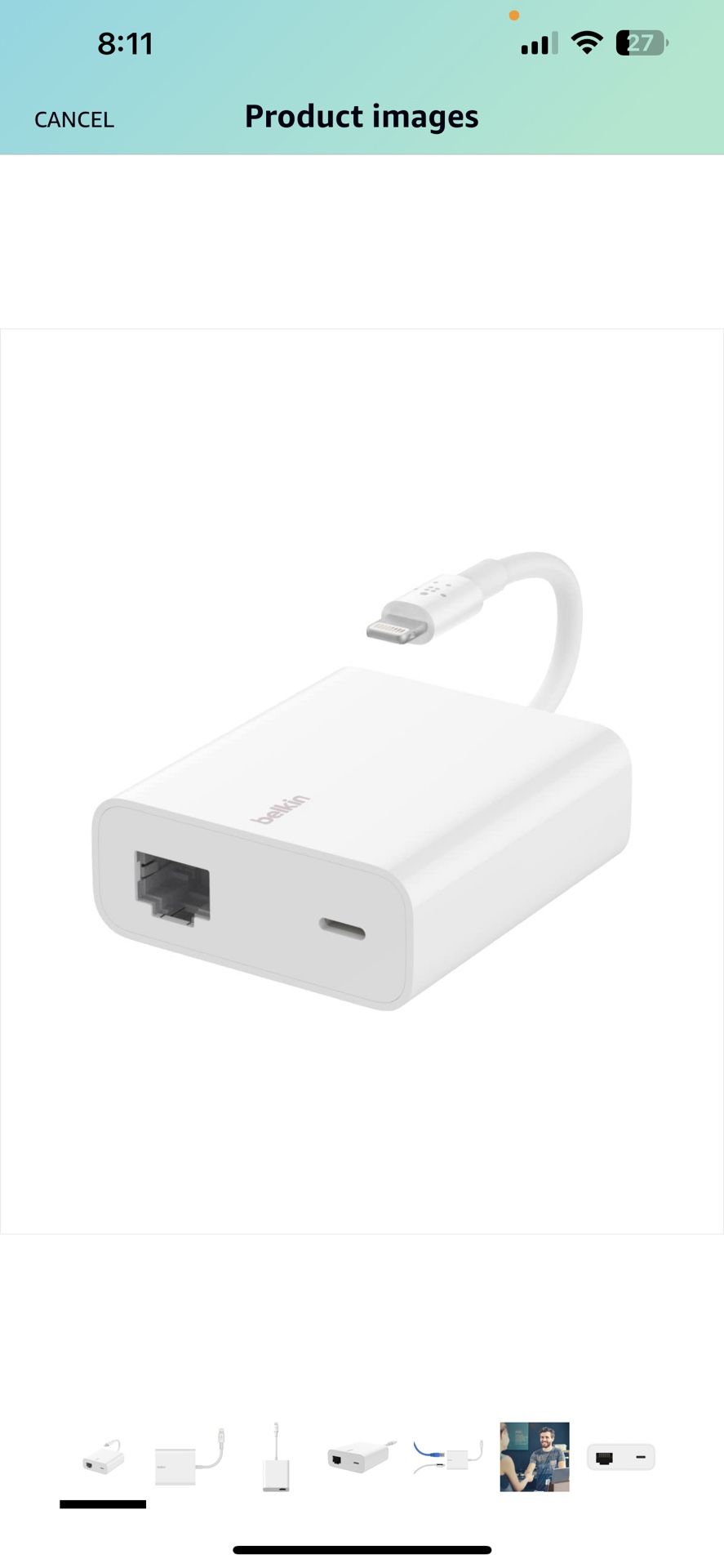 Belkin Ethernet & Power Adapter W/ Lightning Connector - Dual Port Ethernet Splitter for Apple iPad Pro, iPad Mini, iPad Air & iPhone Charger - 480 Mb