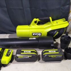 RYOBI 40V HP Brushless Whisper Series 190 MPH 730 CFM Cordless Battery Jet Fan Leaf Blower with (2) 4.0 Ah Batteries & Charger