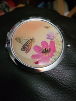 Silver Tone Floral Butterfly Twin Compact