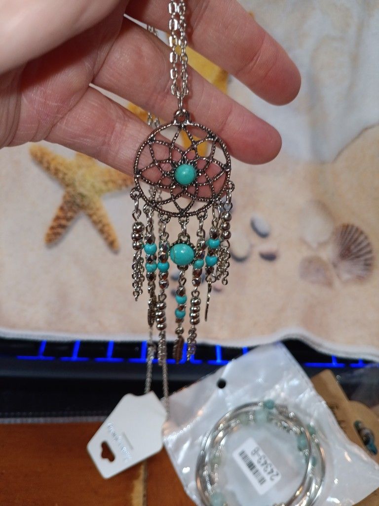 Dream Catcher Necklace With Turquoise Beading