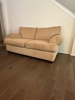 Beige 2-Seater Couch – Soft & Comfy Tan Fabric Loveseat Sofa