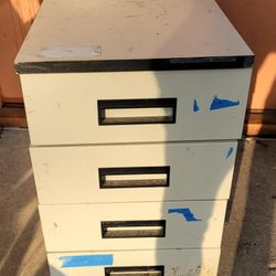Vintage Metal Short File Cabinet On Wheels 