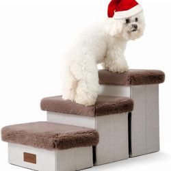 Dog Stair for Small Dogs with Storage, Foldable Pet Stairs for Medium or Puppy Dogs and Older Cats, Dog Steps for Bed or Couch, Dog Ramp with Soft Cov