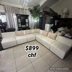 White microfiber modular living room sectional sofa 