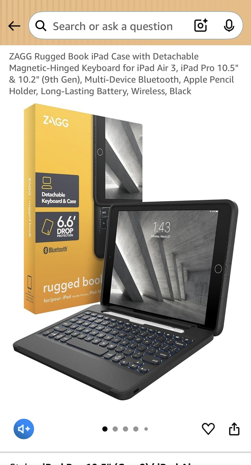 ZAGG Rugged Book iPad Case with Detachable Magnetic-Hinged Keyboard for iPad Air 3, iPad Pro 10.5" & 10.2" (9th Gen), Multi-Device Bluetooth, Apple Pe
