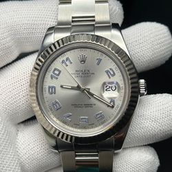 Rolex Datejust II  Silver Arabic dial 41mm White Gold Fluted Bezel