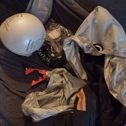 Motorcycle Moped Helmet, tarp cover, Two New Lock Chains, Lock,