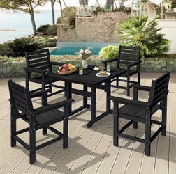 5 pieces - Black HDPS dining sets with umbrellas hole