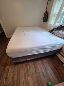 Full sized matress/ boxspring/ railing