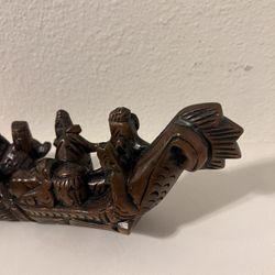 Vintage 13" Long Carved Wood Boxwood Figurine 8 Immortals Gods on Dragon Boat. 