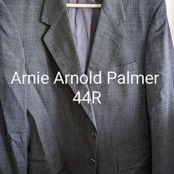 Mens Arnie Arnold Palmer Suit Coat Jacket 44R, Black/Blue Plaid, 1 Vent, 60% Wool, 39% Polyester, 1% Lycra. Style Partial Lining