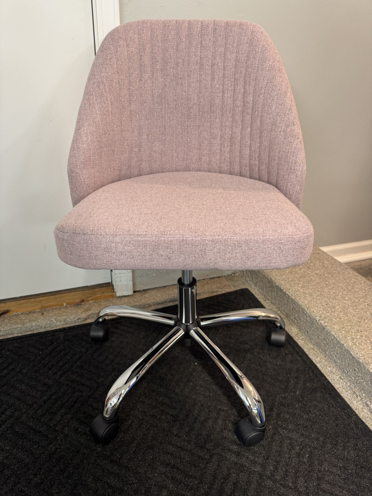 Brand New Pink/Chrome Fabric Height Adjustable Vanity/Office Chair
