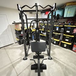Vesta Fitness Smith Machine 2001 w/Bench Attachment | 230lb Bumpers Weights | 7ft Olympic Bar | Fitness | Gym Equipment | FREE DELIVERY 🚚 