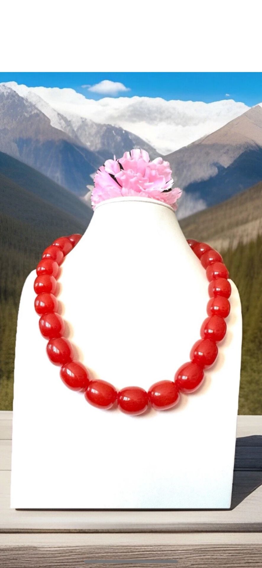 Gorgeous Vintage Style Red Amber Resin Beads Necklace 21”inch & 121 grams