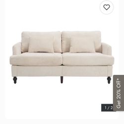 Modern chenille Fabric Loveseat, 2-Seat Upholstered Loveseat Sofa Modern Couch - Beige